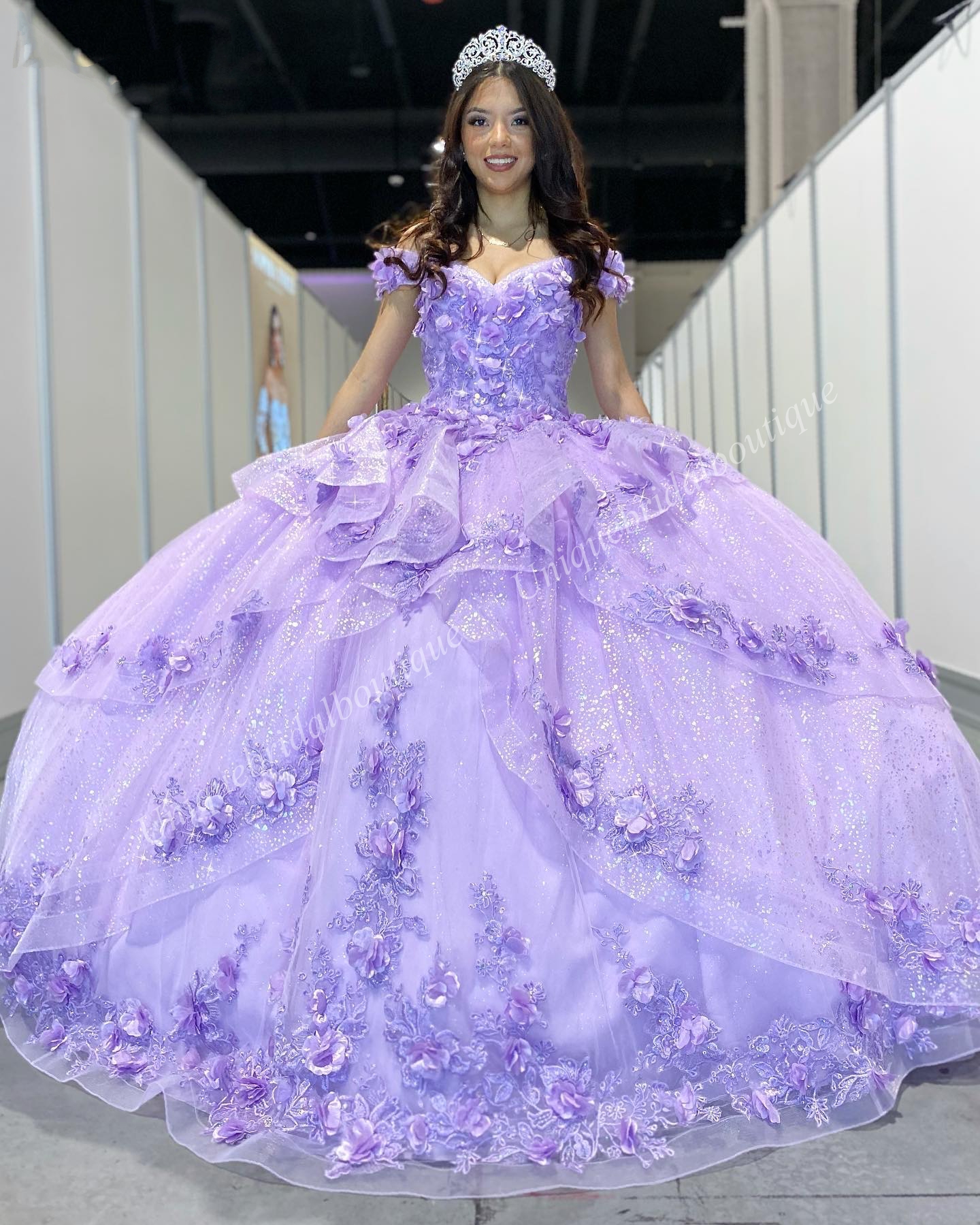 Lilac Quinceanera Dress 2024 Glitter Sparkle Off-Shoulder Quince Ball Gown Corset Sweet 16 Birthday Party Prom Gala Vestidos De 15 Anos Charro Mexican 3D Flowers Blue