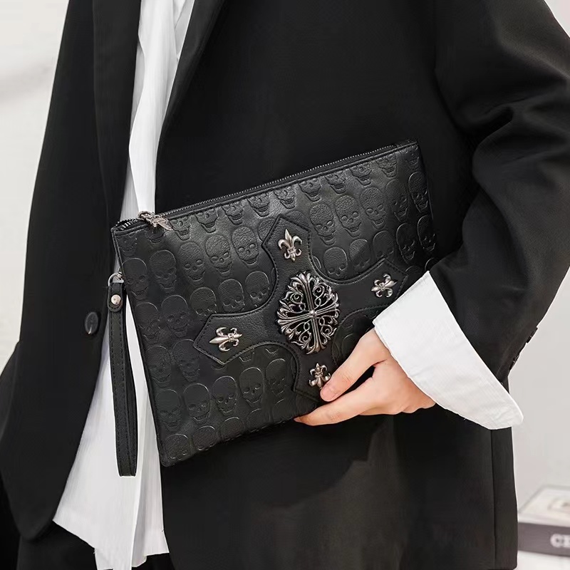 Designer-Umhängetaschen, luxuriöse Umhängetasche für Herren, modische Handtaschen aus weichem Leder, Satchel-Clutch, Metallschädel, Punk-Elemente, Umschlagtasche, Niete, Street-Style, HBP