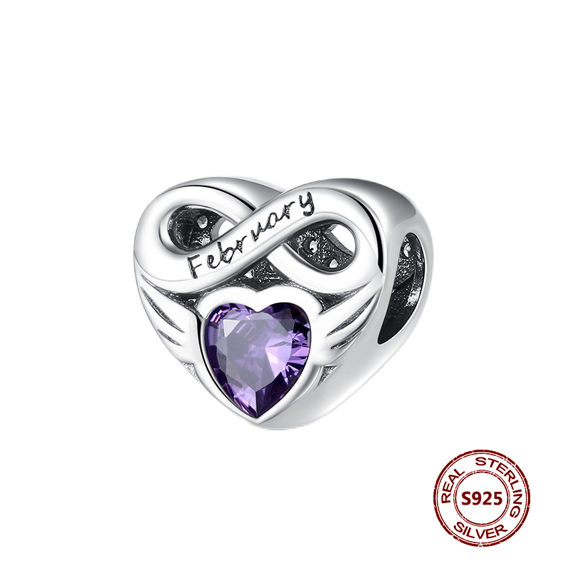 Nowy 925 Srebrny wisiorek uroku do oryginalnych uroków DIY Bransoleta Birthstone 12 miesięcy serca Pandora Bead Kobiet biżuteria Prezent Bezpłatna wysyłka