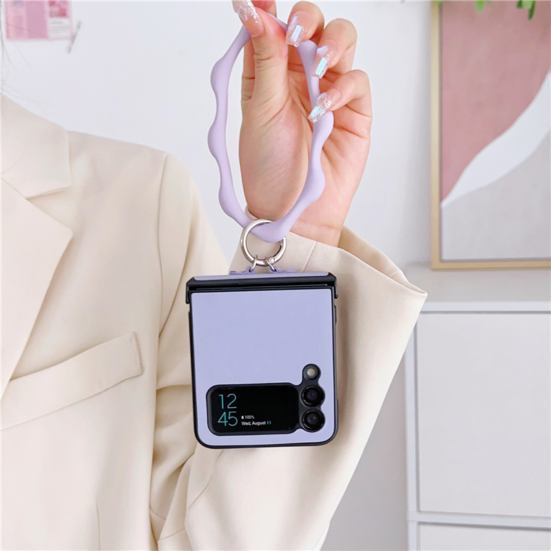 Luxuriöse Vogue-Handyhülle mit Blumendruck für Samsung Galaxy Folding Z Flip3 Flip4 5G, langlebiges Armband, Armband, Lederfaltschale, stoßfest mit Scharnierschutz