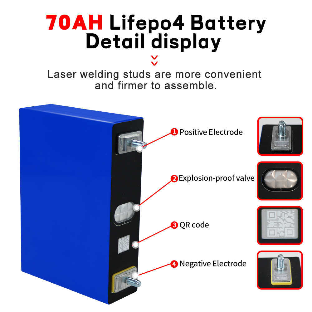 16/Lifepo4 Batterie 70AH Grade A Wiederaufladbare Lithium-eisen phosphat Zelle Für EV RV Golf Warenkorb Boot hause Energie Lagerung