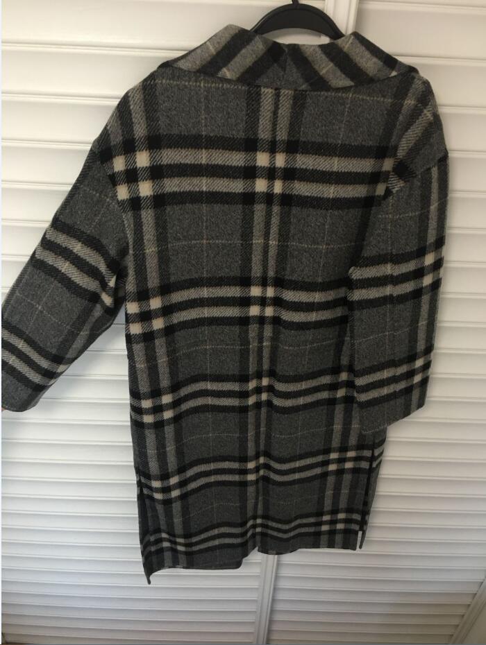 Tote/Me Silhouette Side Slit Wool Lapel Plaid Plaid Medium Längd kappa Tjock kappa Lång kappa