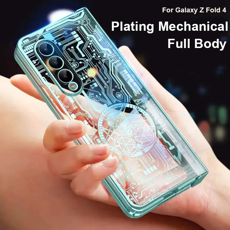 Designer bag Plating Mechanical Case For Samsung Galaxy Z Fold 4 Full Body Protector Hinge Transparent Acrylic Cover Fold 3 2 5 With Pen