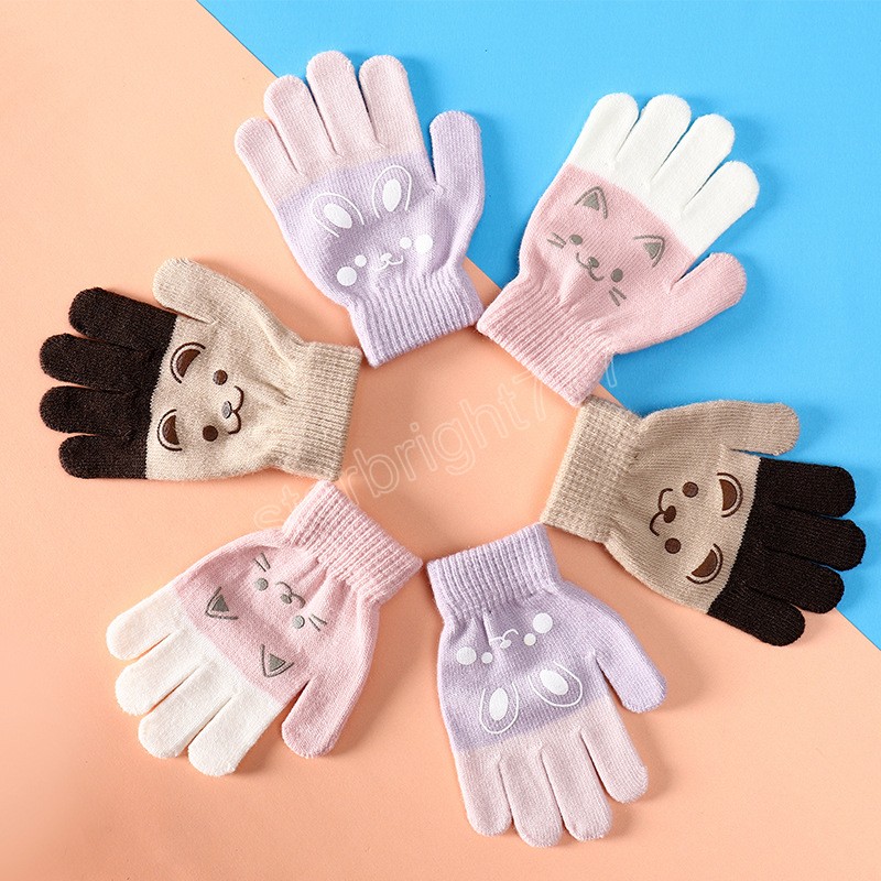 Dzieciowe kreskówkowe rękawiczki rozciągliwe dzianiny z pełnym palcem rękawiczki dla dziewcząt chłopcy trzymają ciepło jesienne zimowe rękawiczki 3-6 lat