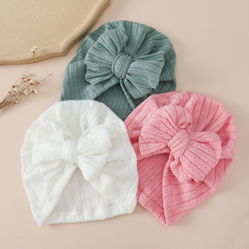 Newborn Elastic Bows Hats Baby Knot Turban for Toddler Girls Boys Spring Hair Accessories Infant Knit Indian Cap Photo Props New