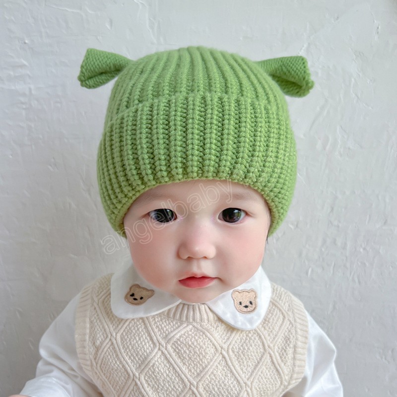 Winter Warme Baby Gebreide Mutsen Voor Jongens Meisjes Kids Muts Effen Kleur Oren Baby Peuter Cap Zachte Motorkap Hoed