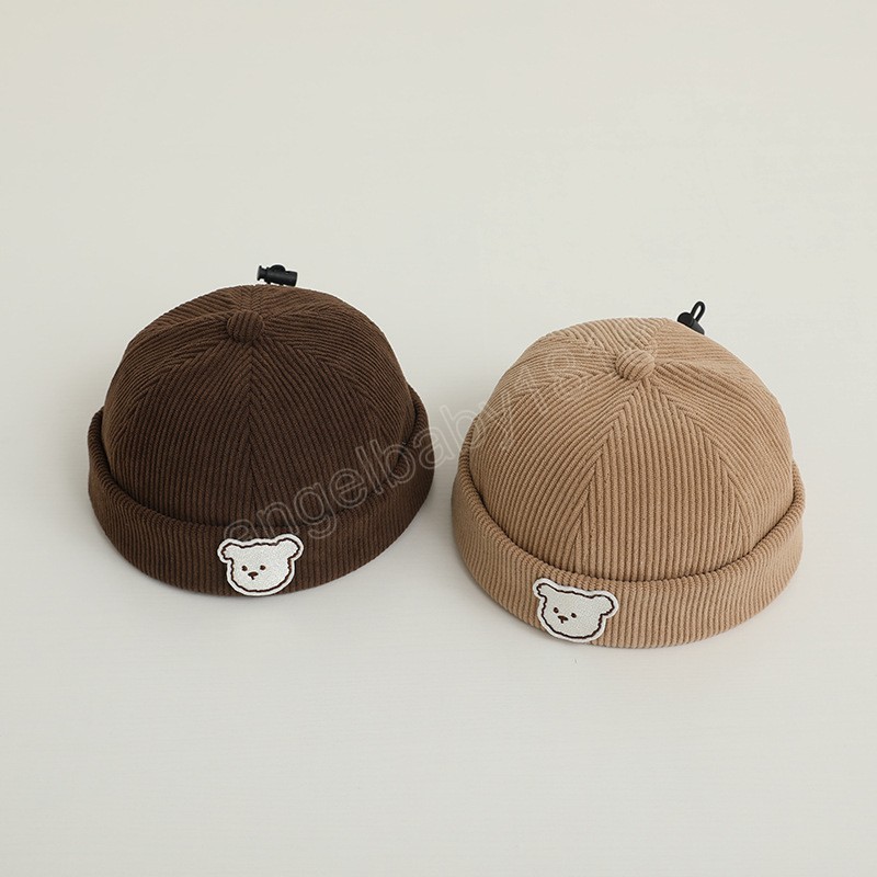 Retro Corduroy Baby Brimless Hoed Schattige Beer Koepel Meloen Cap Lente Herfst Kinderen Jongen Warme Hoeden