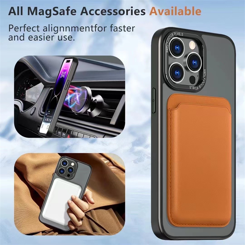 Magnetstativ Fall för iPhone 15 14 13 12 11 Pro Max 14Plus 360 ° Roterande ringstol Clear Matte Deluxe Magnetic Phone Cover