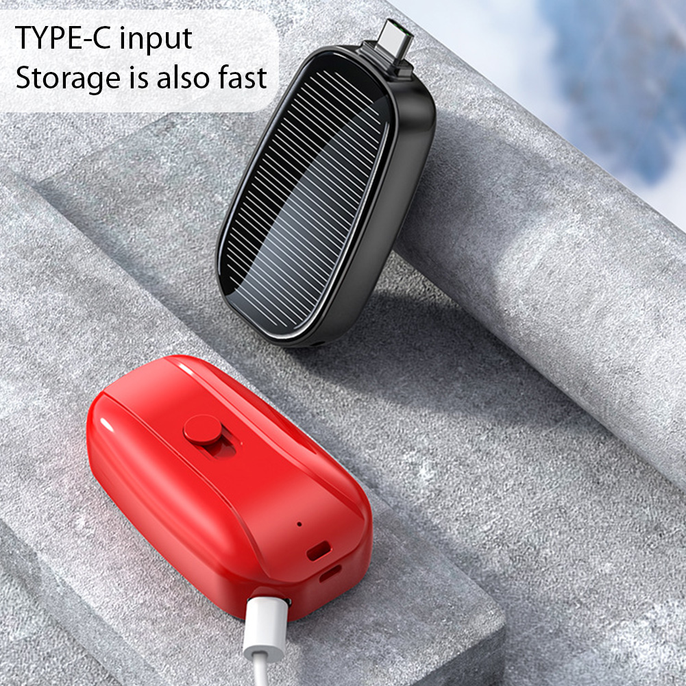 1200mAh Portable Solar Power Bank Charger Solar Keychain Mini Power Bank Outdoor Camping For IOS TYPE C Port Emergency Powerbank