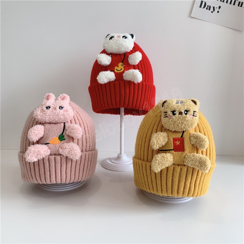 Chapéu de bebê de inverno animal de desenho animado, gorro de tricô para crianças, meninos e meninas, bonito, urso, coelho, sapo, crochê, chapéus de pelúcia