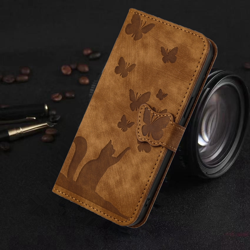 PU Leather Wallet Cases For Samsung S23 Ultra S22 Plus S21 S20 FE A24 4G A34 A54 A14 A53 A33 A23 A13 A22 A42 A32 Butterfly Cat Print Card Slot Holder Phone Flip Cover Pouch