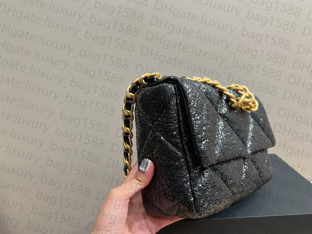 19bag 1:1 7A Mirror Quality Shoulder Bag Women Chain Chain Luxury Sequins Bag Classic Diamond Plaid Leather Designer Bags