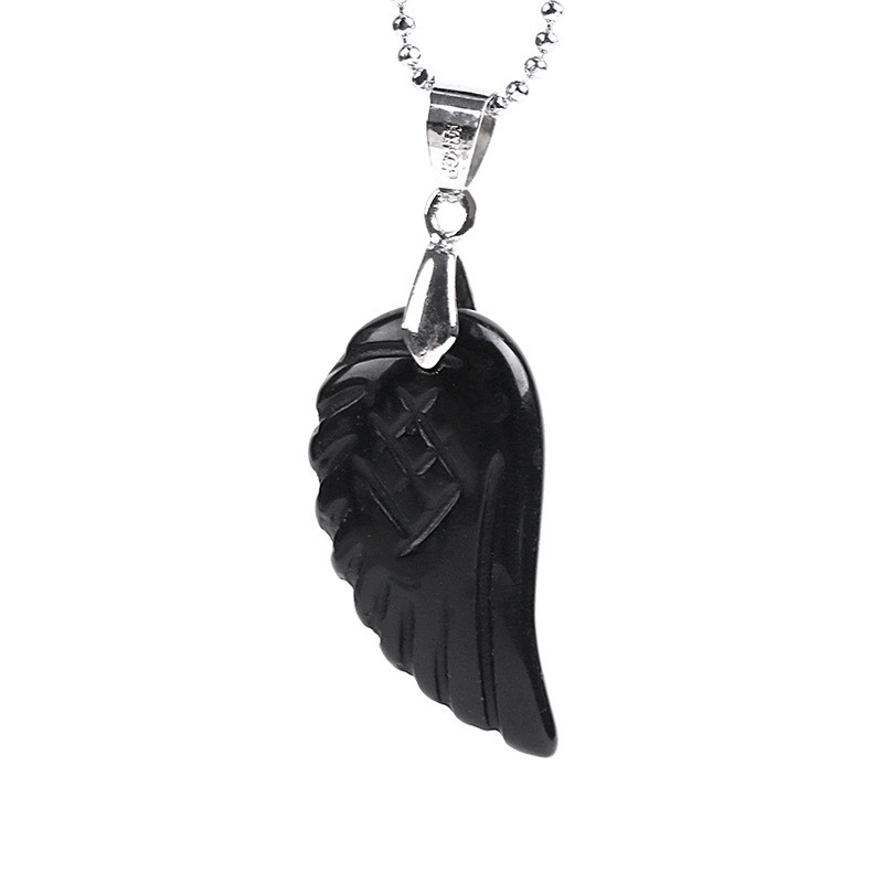 Charms natural crystal quartz stone angel feather wing pendant necklace