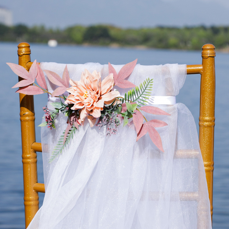 Nouveau dossier de chaise à fleurs, décoration de chaise de Banquet de mariage, paquet de fleurs, décoration de scène de mariage, couverture de chaise à fleurs de Simulation