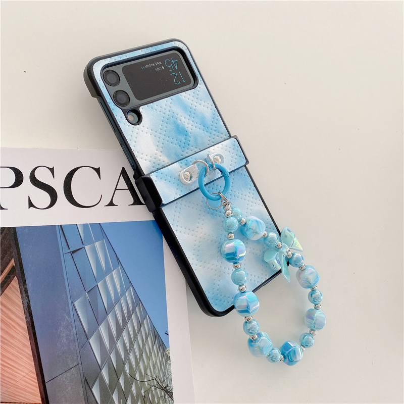 Bracelet de luxe Bracelet Gradient Vogue Coque de téléphone pour Samsung Galaxy Folding Z Flip3 Flip4 5G Durable Élégant Cuir Fold Shell Antichoc avec Charnière Protection