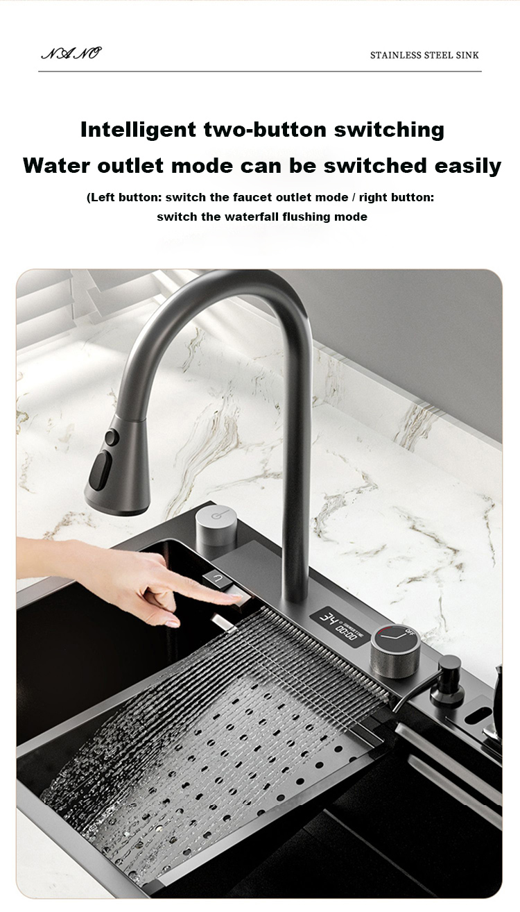 Stainless Steel Sink for Kitchen Sink Cuba Waterfall Sink Black Nano Wash Basin Smart Sink Large Multifunctional Sink Faucet