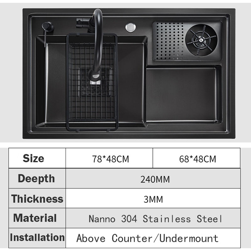 Large Size Kitchen Sink 304 Stainless Steel Sinks Above Counter or Undermount Installation Single Basin Bar Sink Washing Basin