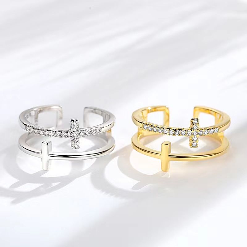30/Pcs New Fashion Minimalism Gold Cross Ring Geometric Double Open Anello regolabile Ladies Party Wedding Jewelry Gift