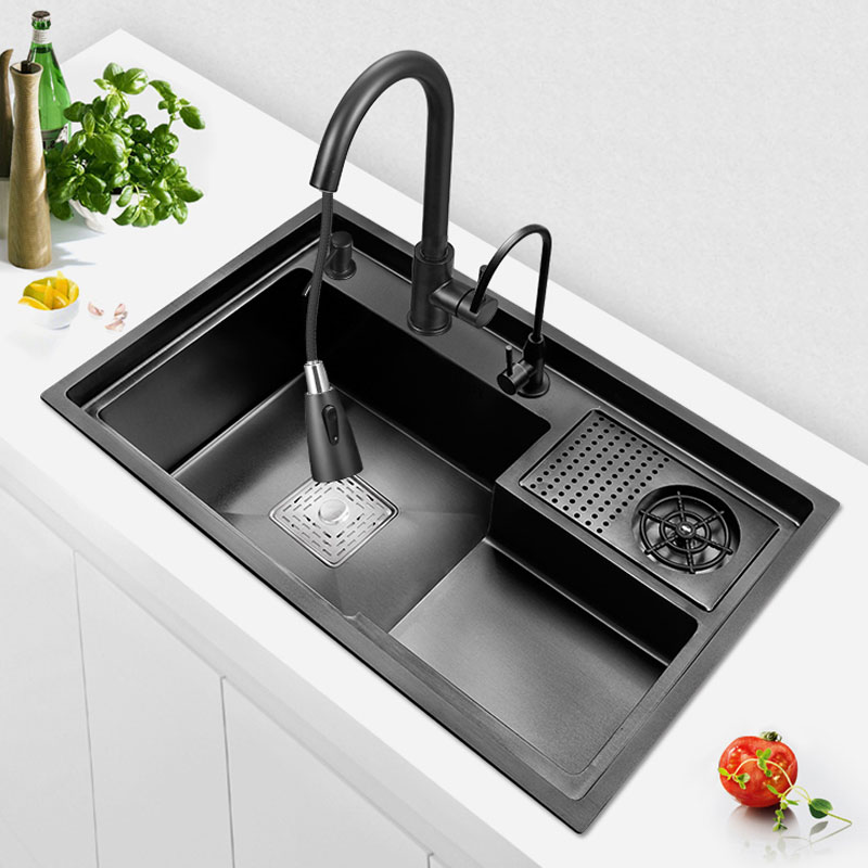 Évier de cuisine à gradins Nano noir 304 lavabo de légumes en acier inoxydable lave-tasse à haute pression café Bar à vin cuisine