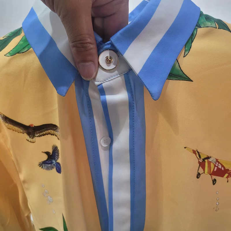 Casablanca stijl Boutique overhemd geel Poedel overhemd met lange mouwen button up overhemden