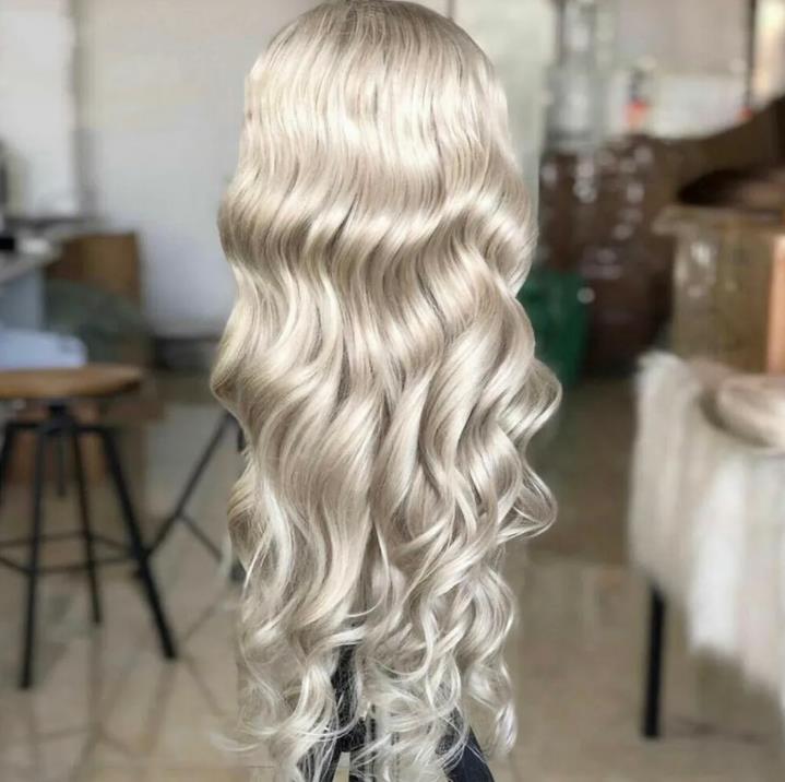 Platinblonde 13*4 Lace Front Echthaar-Perücke, reines Haar, transparente Körperwellen-Perücken