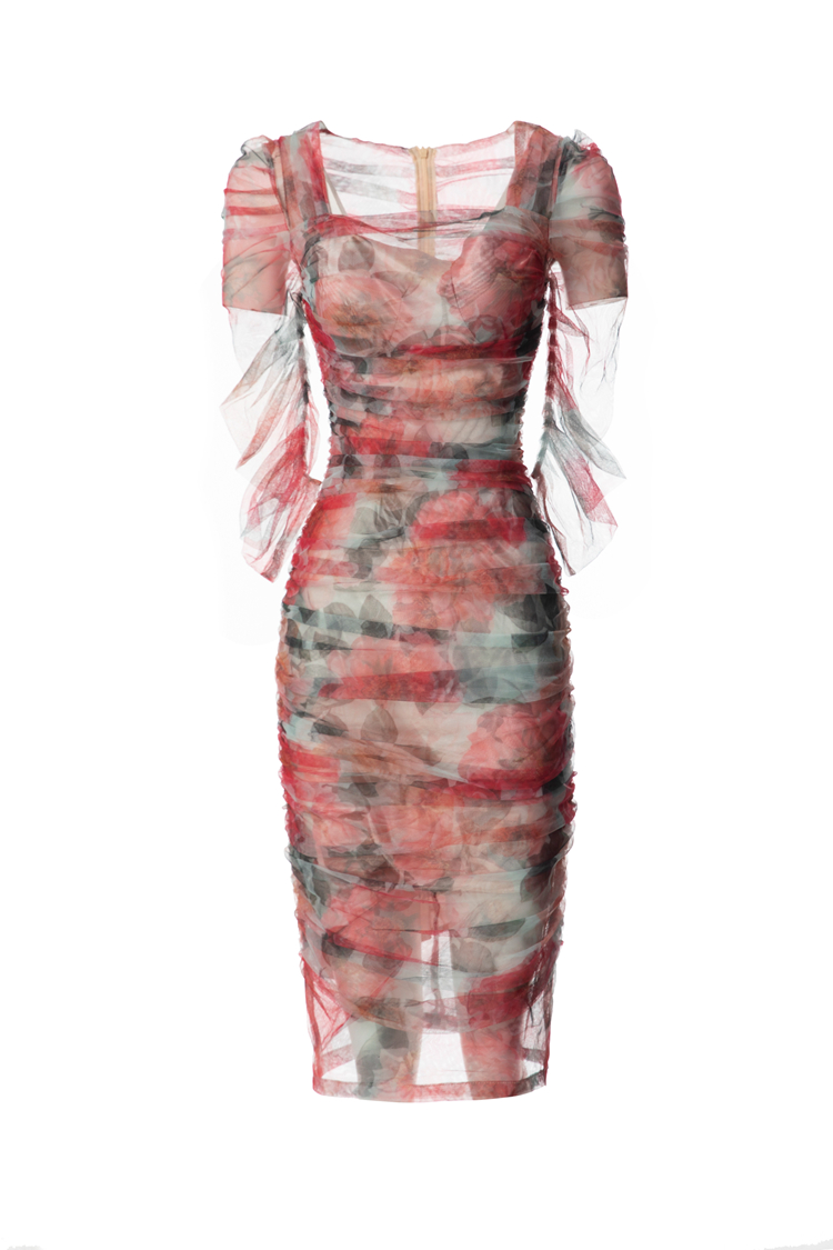 Runway-jurken voor dames Vierkante hals Halve mouwen Bedrukte schede Modeontwerper vestidos