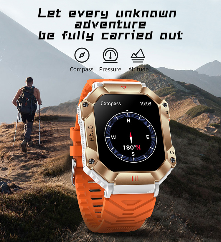 KR80 montre intelligente hommes 2 pouces grand écran boussole 620mAh Bluetooth appel Sports de plein air montres Fitness Smartwatch hommes