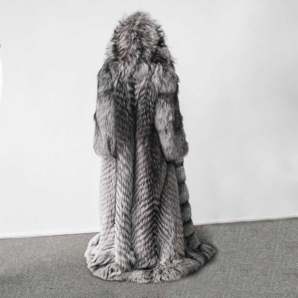 FURE FURE FUA FUA 2022 Zimowe niesamowite futra płaszcza grube, ciepły dłuższy srebrny płaszcz z większym kapturem nning jakość HKD230727