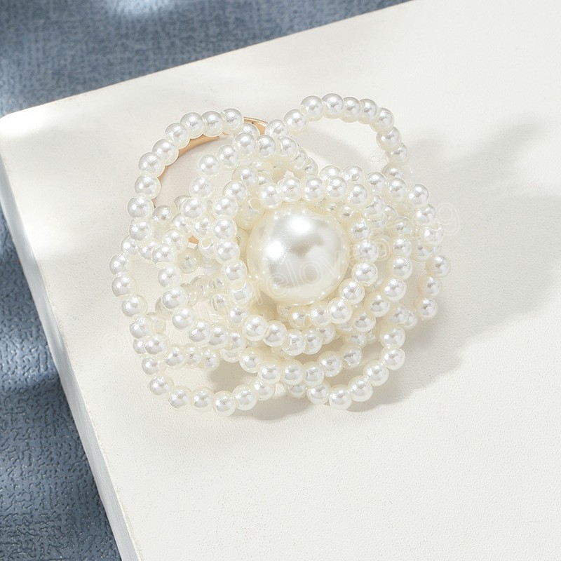 Bagues coréennes en perles de grande fleur pour femmes et filles, bague ouverte à fleurs délicates faites à la main, cadeau de saint valentin