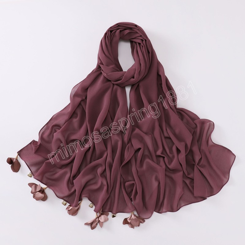 Mode couleur unie fleur en mousseline de soie longue écharpe Hijabs femmes musulmanes foulard foulards fête Wrap Turban châles chapeaux