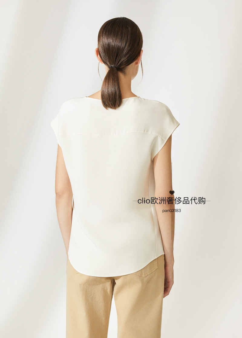 Women T Shirts Summer loro piana Round Neck Silk Solid Color Short Sleeves Shirts White Orange