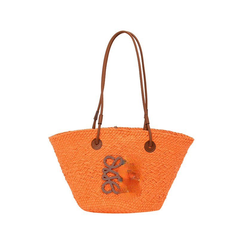 Trendige Damen-Tragetaschen, stilvolle Strohhandtasche, gesticktes Logo, Strohkorb, gewebte Strandtasche