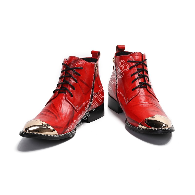 Botas masculinas de estilo britânico com ponta de metal e cano curto botas masculinas de couro legítimo pretas com cadarço, EU38-46