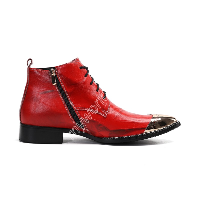 İngiliz tarzı erkekler bot ayakkabı sivri metal baş ayak bileği kısa botlar erkekler gerçek deri siyah bağcıklı erkekler botlar, EU38-46