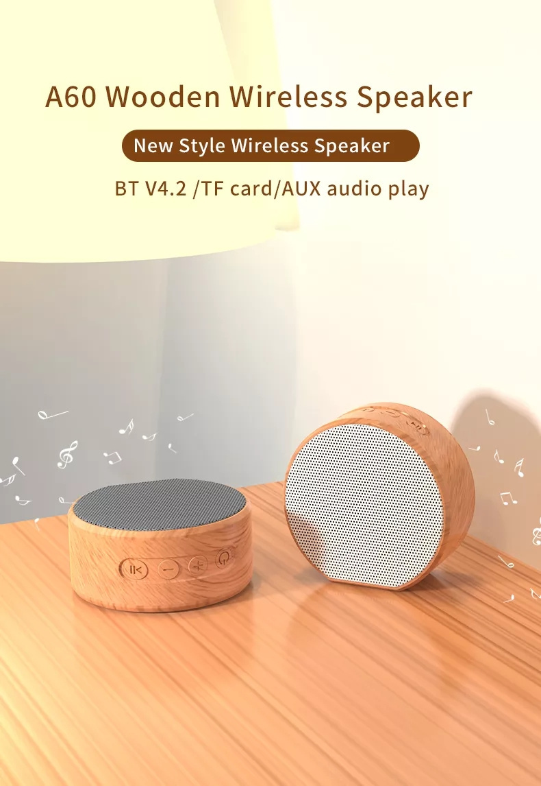 A60 Wooden Grain Portable Wireless Bt Speaker Mini Subwoofer Audio 360 degree Stereo Sound System Support TF AUX Speaker