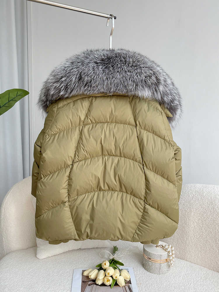 Casaco de pele feminina de pele sintética grande gola de pele grossa e quente casaco de pele de inverno jaquetas femininas de penas de pato branco HKD230727