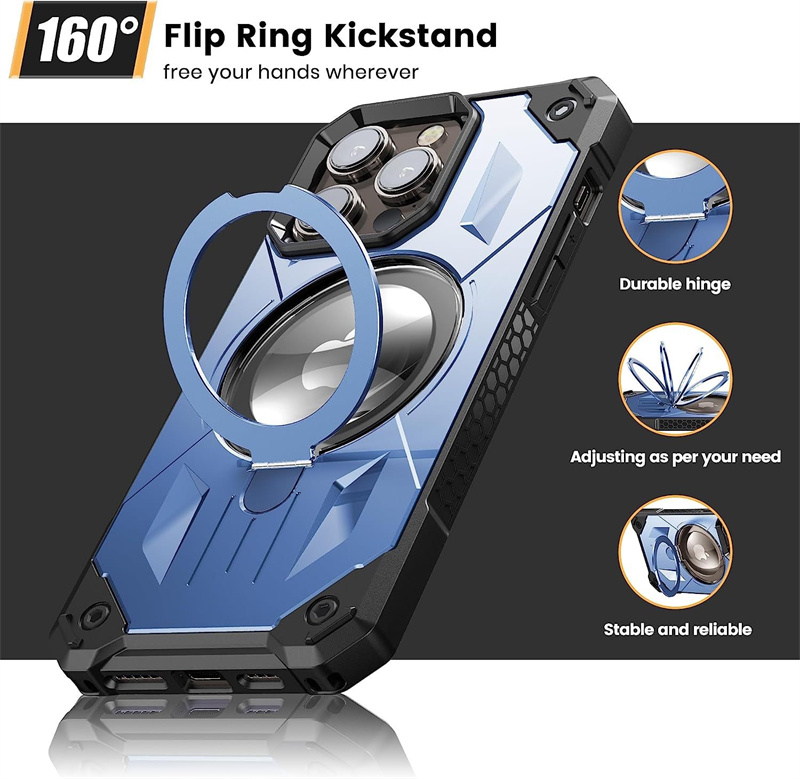 160 ° iPhone 15 Pro Max 15Plus iPhone14 13 12 11 Pro Plus Shopproof Phone Cover Magnetic Circle Ring Stand Holder 용 회전 링 케이스