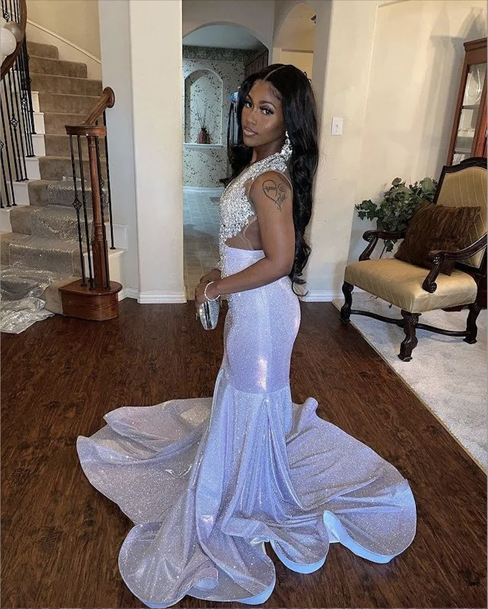 2023 Plus Size Arabic Aso Ebi Silver Beaded Crystals Prom Dresses Sheer Neck Mermaid Sequined Evening Formal Party Second Reception Gowns Dress ZJ604