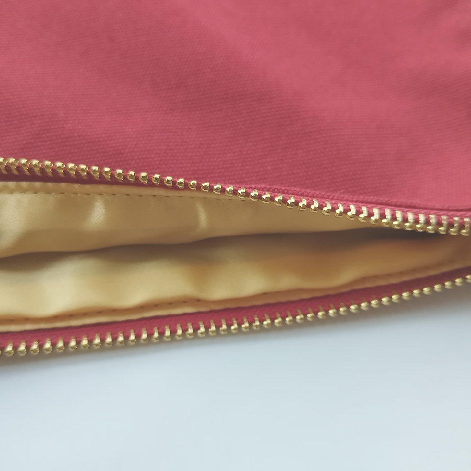 burgundy 6x9in 12oz cotton canvas makeup pouch with gold lining gold zip solid cosmetic bag