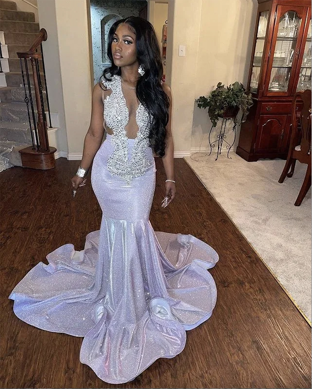 2023 Plus Size Arabic Aso Ebi Silver Beaded Crystals Prom Dresses Sheer Neck Mermaid Sequined Evening Formal Party Second Reception Gowns Dress ZJ604