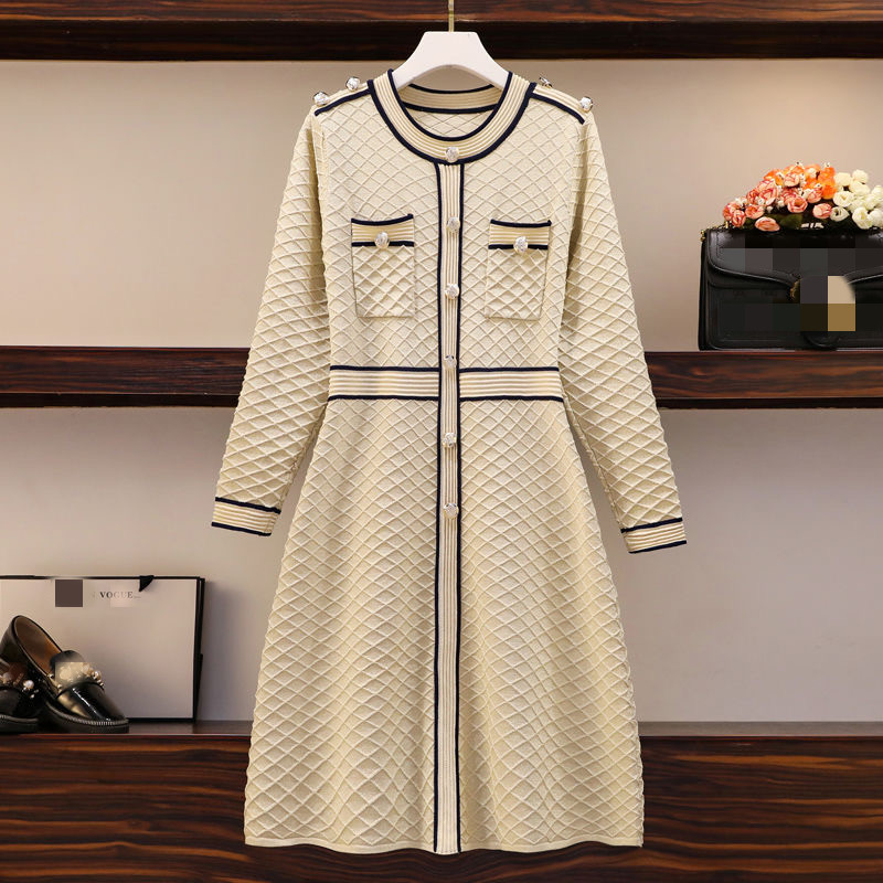 23SF Sandro Knitted Dress Badge Temperament Colorpicture Plus size long sleeves