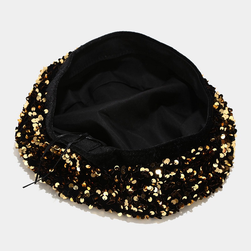 Kvinnor bling paljetter glitter klassisk fransk basker prestanda hatt slouchy cap glänsande lysande fransk stil mössa