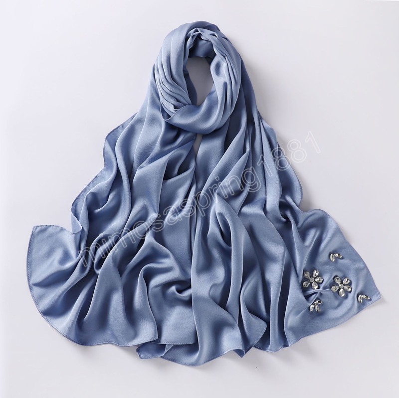 Luxury Rhinestone Satin Long Scarf Hijabs High-Quality Dubai Headscarf Womens Party Turban Shawls Scarves Headwear