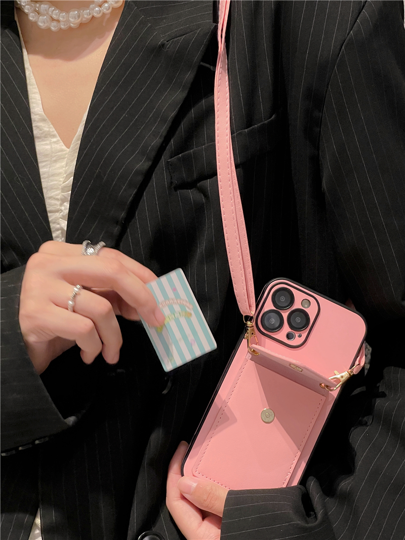 Luxury Crossbody Solid Leather Vogue Phone Case för iPhone 14 13 12 11 Pro Max Hållbar justerbar Lanyard Card -slotplånbok Koppling Skyddsskal Stuffsäkerhet