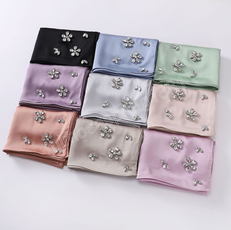 Luxury Rhinestone Satin Long Scarf Hijabs High-Quality Dubai Headscarf Womens Party Turban Shawls Scarves Headwear