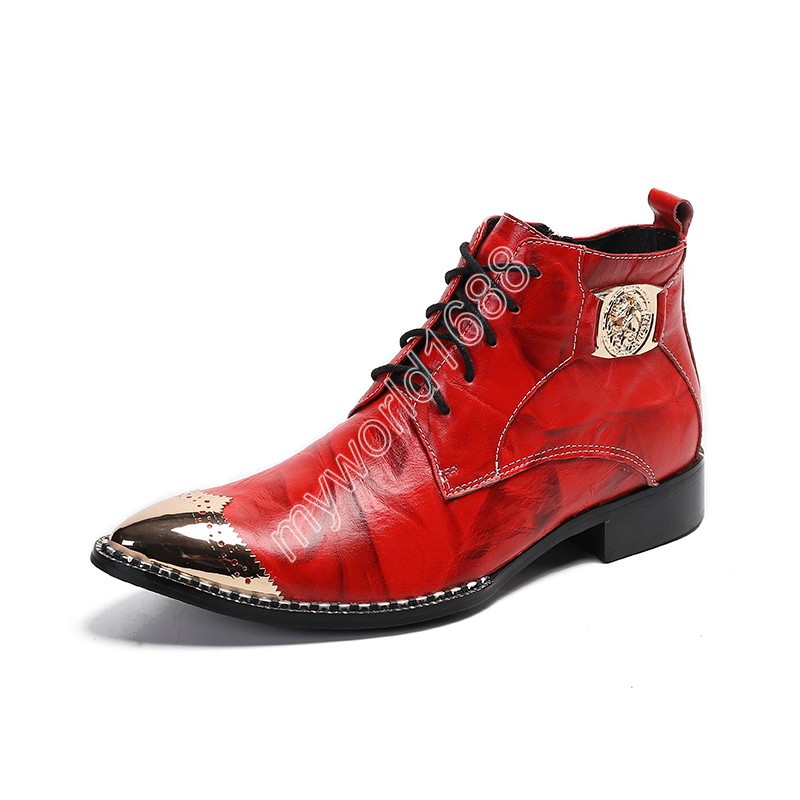 İngiliz tarzı erkekler bot ayakkabı sivri metal baş ayak bileği kısa botlar erkekler gerçek deri siyah bağcıklı erkekler botlar, EU38-46