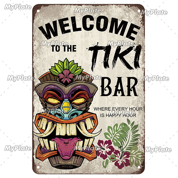 Welcome To TIKI Bar Targhe in metallo Targa vintage TIKI Bar Art Metal Plate Birra Targhe in metallo Poster Decor Bar Pub Club Man Cave Decorazione da parete Regalo personalizzato 30X20CM w01