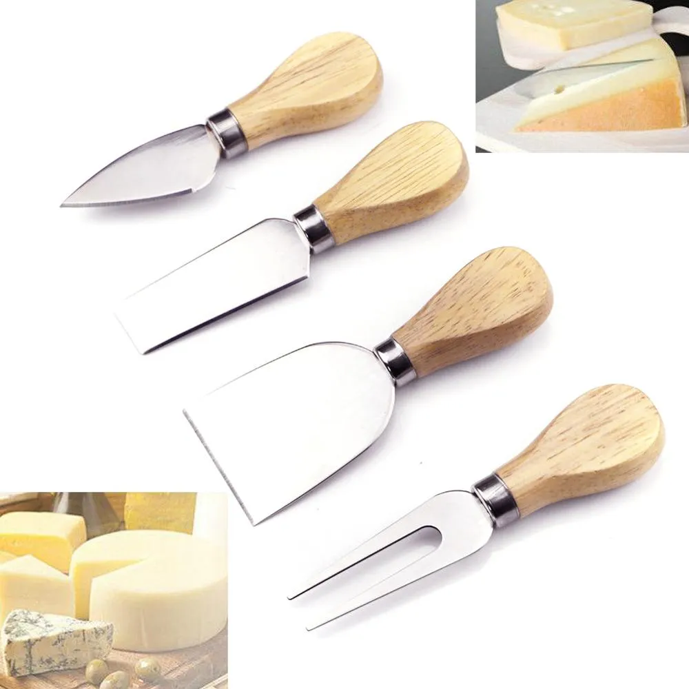 4 pz/lotto Manico In Legno Set Bard Set Quercia di Bambù Formaggio Taglierina Coltello Affettatrice Kit Da Cucina Cheedse Cutter Utili Strumenti di Cottura