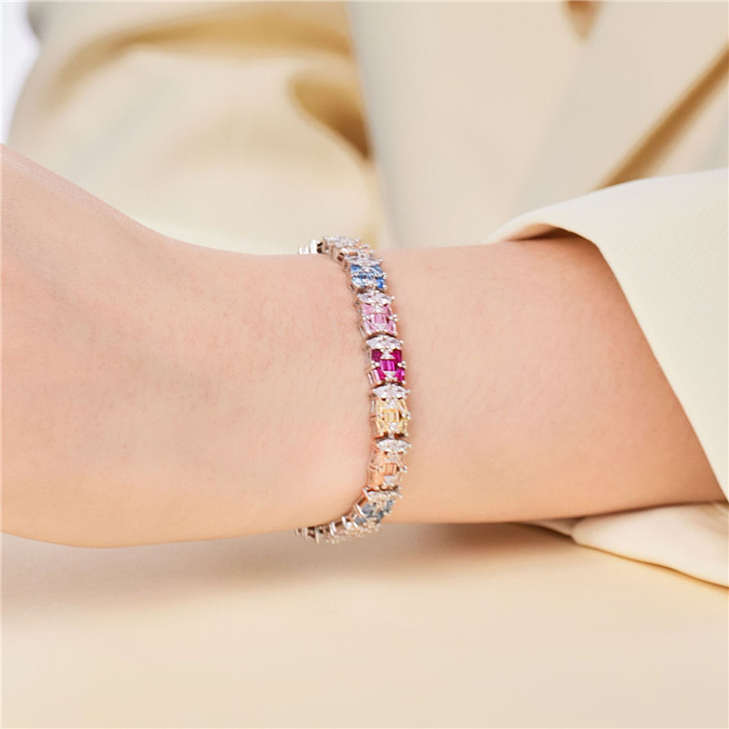 Luxury Charm s925 Sterling Silver Chain Bracelet Designer for Woman Colorful 5A Cubic Zirconia Women Bracelets Diamond Chains Jewelry Valentine's Day Gift Box