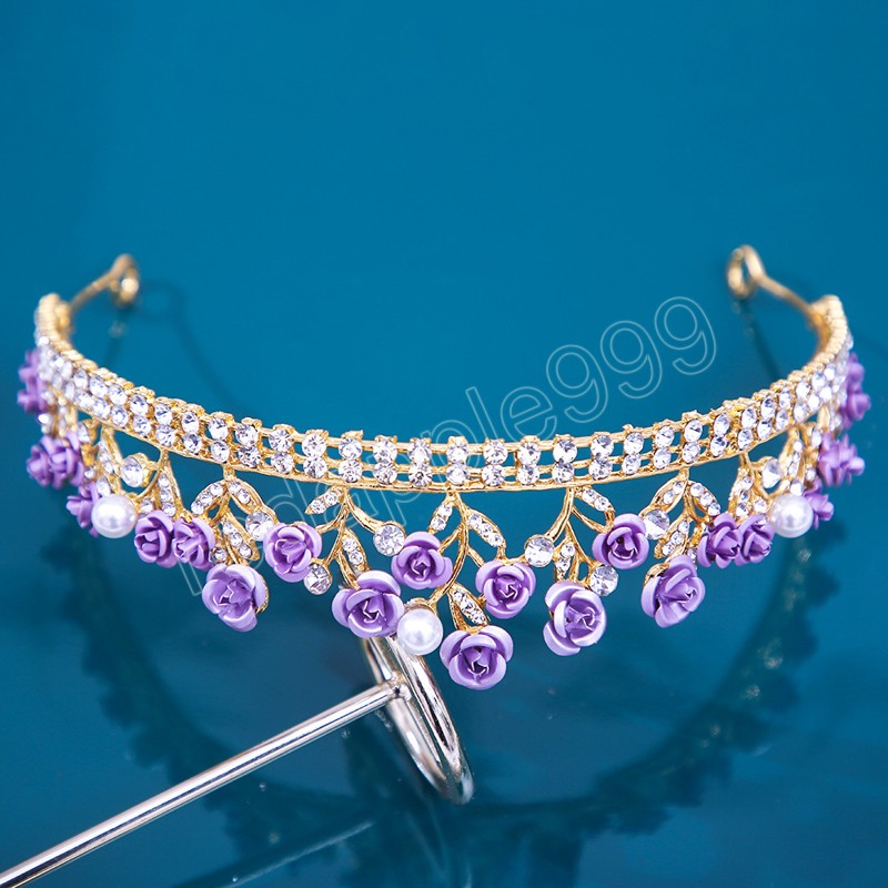 Corona de flores de resina coreana para mujer, accesorios para el cabello de cristal, Tiara para boda, corona de diamantes de imitación, joyería para el cabello